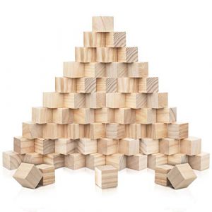 Kurtzy Cube en Bois (60 Pcs) - Petit Cube Bois Brut 3x3x3 cm - Bloc Bois Naturel - Cube Bois Bricolage, Loisirs Créatifs, Alphabet, Tampons, Lettres, Puzzle, Construction, Jouet, Nombre (Tinyyo Europe, neuf)