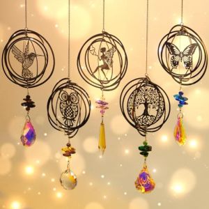 Attrape-Soleils en Cristal,Lot de 5 décorations de Pendentif en Cristal de fée de Papillon de Hibou d'arbre de Colibri,Soleil Cristal Décoration,Cristal Ornement Capteur (Nadia.Nie, neuf)