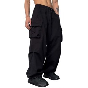 PADOLA Pantalon Baggy Homme Cargo S&eacute;chage Rapide Pantalons de Travail avec Multipoches Taille Haut Elastique D&eacute;contract&eacute; Pantalon Jogging Chino Large Pantalons Yoga Cordon de Serrage (0 Noir, XL) (Chaos World Apparel, neuf)