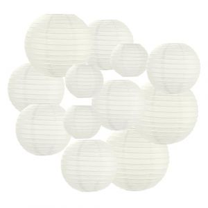 AOOSA Lanternes Papier, 12 Suspension Rondes Lampions Chinois, 25/20/15/10 cm Boule Lanterne Papier Decoration pour D&eacute;coration de Jardin, F&ecirc;tes, Mariages, Festivals (Blanc) (icVic, neuf)