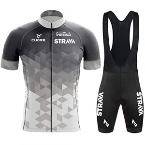 Vêtements Cyclisme Pro Homme Tenue Cycliste Manche Courte, Été Jerseys VTT et Cuissard à Bretelle avec 3D Coussin Gel, Cycling Route Respirant Séchage Rapide (10,M) (FFFF & OLFEH, neuf)