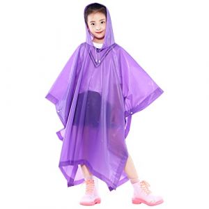Imperm&eacute;able Poncho Pluie Enfant, R&eacute;utilisable EVA Manteau de Pluie avec Capuchon Boutons pour Gar&ccedil;ons Filles, Pliable Transparent Cape de Pluie pour L'&eacute;cole Voyage Randonn&eacute;e Cyclisme Ext&eacute;rieur(Violet) (hasmerce, neuf)
