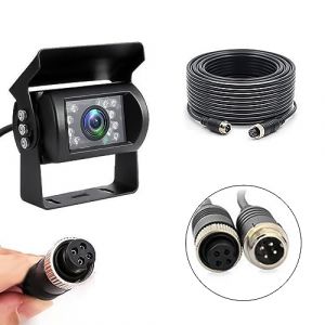 CAMECHO Cam&eacute;ra de recul,12V-24V,18 LED Infrarouges, Cam&eacute;ra de Recul &eacute;tanche avec connecteur d'aviation &agrave; 4 Broches pour Bus/Camping-Car/Camion/Remorque/Camionnette+C&acirc;ble de 10 m&egrave;tres (DaZhenTai DIRECT, neuf)