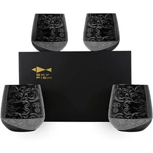 SKY FISH Verres à Vin Sans Pied, Ensemble de 4 Verres à Cocktail en Acier Inoxydable, 500 ml, (Noir) (VKING HOME GIFT, neuf)