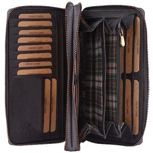 Benthill Portefeuille Femme en Cuir véritable XXL - Porte Monnaie Grand avec Protection RFID - Porte-Monnaie Vintage avec de Nombreuses Poches pour Cartes, boîte Cadeau Incluse, Color:Gris (Benthill, neuf)