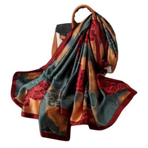 WEIGEER Foulard en soie femmes ch&acirc;le &Eacute;charpe en soie Silk Scarf Women Chiffon Shawl White Neckerchief Head Wrap Thin Scarf Beach Hijab Belt Vintage Bridal Shawl Binder (Rouge-vert) (Amezon FR, neuf)