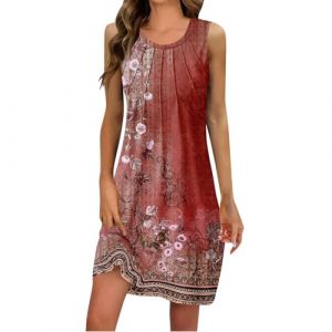 Générique Robe Courte, Robe Droite Femme Grandes Spring Robe D'été Courte sans Manches Vintage Robe De Plage Femme Longue Dégradé Robe Fleurie Col Rond Elegante Robe Rouge Femme Mes Commandes L (Transport 10-15 jours TQBHSC, neuf)