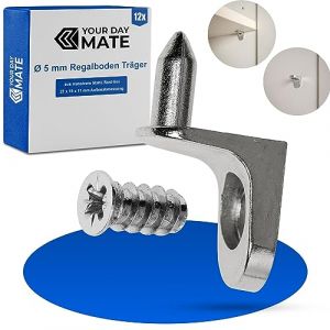 Supports d'Étagères D5, 12 Pièces, Support Étagère pour Trous de Perçage Ø 5 mm, tous Types Armoire, Métal, Inoxydables, Taquet Étagère pour Meubles, Armoires, Broches pour Crémaillère Étagères (Your Day Mate, neuf)