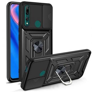 PANXIYUE Coque pour Huawei P Smart Z/Honor 9X, avec Lentille Coulissante Couverture et 360°Support Rotatif de Bague magnétique Dur PC et TPU Silicone Antichoc Protection Etui Housse, Noir (PANXIYUE, neuf)