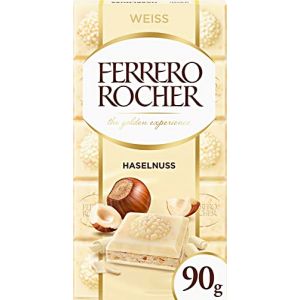 Ferrero Rocher Lot de 3 barres chocolat&eacute;es blanches avec noisettes 90 g Chocolat blanc farci avec cr&egrave;me noisette et morceaux de noisette (Vms Store, neuf)