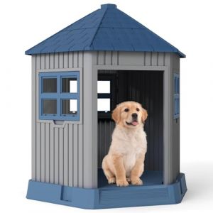 GOPLUS Niche pour Chien Exterieur/Interieur en Style Grange, Niches &agrave; Chien avec Lucarne & Ouvertures de Ventilation, 76 x 90 x 96 cm, Porte de 51 x 33 cm, pour Les Chiens de Petite et Moyenne Taille (Augenstern24, neuf)