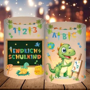 Lot de 12 photophores décoratifs de table pour garçon - Enfin écolier 2025 - Décoration de rentrée des classes avec motif dinosaure ABC - Décoration de table pour la rentrée scolaire - Convient pour (OGEEH, neuf)