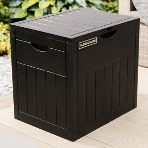 Olsen & Smith Petite boîte de rangement en plastique de 126 L - Verrouillable avec cadenas - Résistante aux intempéries - Aspect panneau de bois (Bagages et Sacs de Voyage, neuf)
