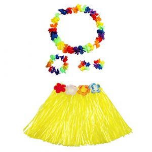 duoyif Jupe de Hula Kit d'accessoires de Costume, 5 Pièces Jupe Hawaienne avec Collier et Bracelets, Jupes Hawaiian Leis pour Hawaii Luau Summer Party fête de Plage Carnaval Anniversaire 40cm (Jaune) (Guangzhou Youyi Technology Co., Ltd, neuf)