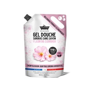 Recharge Gel Douche Fleur de Cerisier 900ml Les Petits Bains de Provence - Gel Douche surgras sans savon, +98% ingr&eacute;dients naturels, pour mains, corps et cheveux, recyclable (AllPharma en ligne, neuf)