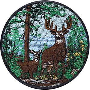 &Eacute;cusson Thermocollant Cerf en For&ecirc;t | Autocollant r&eacute;sistant aux intemp&eacute;ries | Patch chasseur brod&eacute; | Insigne de chasse | Patch cerf &agrave; coudre/&agrave; repasser | 80x80mm (EXPRESS-STICKEREI, neuf)