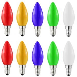 HUAMu Ampoules Colorées E14 1W,Ampoule Colorée E14 Ampoule LED, E14 LED Colorée pour Guirlandes Lumineuses,Fête,Décoration de Noël,Rouge Jaune Bleu Vert Blanc Chaud, Lot de 10 (HUAMu, neuf)