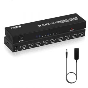 TCNEWCL Répartiteur HDMI 1 entrée 8 Sorties, 1x8 Splitter HDMI 4K Distributeur Audio Vidéo avec Adaptateur Secteur, Supporte 3D, HDCP, Compatibilité avec HDTV, Xbox, PS4, Lecteur Blue-Ray, Projecteur (TCNEWCL, neuf)