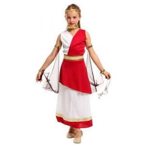 Lito Angels Deguisement Costume Robe de Déesse Romain Grecque Antique avec Bandeau Laurier pour Enfants Filles Taille 13-14 ans, Blanc Rouge (Lito Angels FR, neuf)