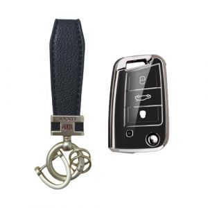 MEDZUK Coque Clé Compatible avec Audi A1 GB 2018-2024 2025 Coque de Protection pour clé de Voiture TPU, Accessoire Étui pour Clés avec Porte-clés (Noir-B) (MEDZUK-EU, neuf)