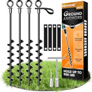 Ancrage au Sol 27 inch 4 Set avec Sangles - Ancrage au Sol de Trampoline Large et Plein pour sécuriser Le Trampoline, Les hangars, Le Gazebo, Le château Gonflable, etc (Payivsve EU, neuf)