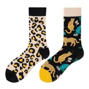 NxnChc Chaussettes amusantes pour femmes et hommes unisexes de nombreux motifs léopard animaux manger sport art en coton cadeau motifs asymétriques gauche et droite, léopard, 35-46 (NxnChc, neuf)