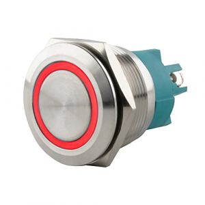 SeKi Bouton poussoir en acier inoxydable - Diam&egrave;tre : 25 mm - Forme de t&ecirc;te plate - Anneau LED color&eacute; &eacute;clair&eacute; - Raccord &agrave; vis rouge - Bouton de sonnette (ST-Vertrieb, neuf)