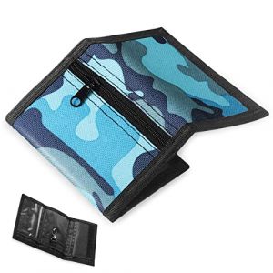 Xuniea Portefeuille Fin RFID Portefeuille à Trois Volets Portefeuille Mince en Toile Porte-Monnaie RFID Portefeuille de Sport Zippé pour Ado Garçons Homme Voyage Extérieur (Lac Bleu, Style Frais) (Yanyhhng, neuf)