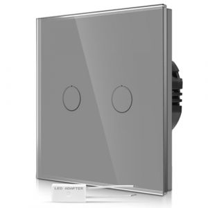 CNBINGO Interrupteur variateur tactile encastré - Gris - Double variateur avec LED d'état et panneau en verre - Interrupteur mural à 2 compartiments pour lampes LED - Interrupteur tactile avec (CNBINGO EU, neuf)