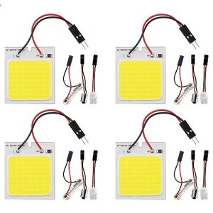 YM E-Bright Blanc LED Panneau Dôme Lumière Lampe, COB 48-SMD LED Intérieur Voiture Lumières Auto LED Dôme Lumières Intérieur avec T10/BA9S/Festoon Adaptateurs, DC-12V (4PCS) (EverBright, neuf)