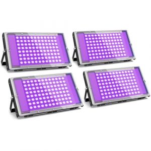 GKT 4pcs 100W Projecteur Lumiere Noire, Lumiere UV, Etanche IP66, Lumière Noire avec Prise, Pour Halloween, Noël, Body Painting, Affiche Fluorescente, Soirées à la Lumière Noire (Jaenar LCC, neuf)