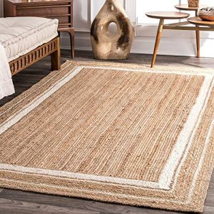 Ripaz Tapis en Jute Naturel avec Ligne Blanc cassé tressé à la Main (180 x 180 cm, carré) (Ripaz Vogue Global, neuf)