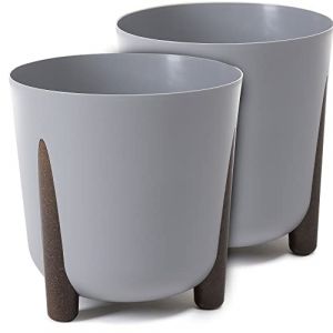 Pot de fleurs TULMERO mat, pot de fleurs en plastique, pot décoratif pour grandes et petites plantes, lot de 2 pots de fleurs, pots de fleurs, pots d'herbes aromatiques, (lot de 2) gris, ø 34 cm (Simon78000, neuf)