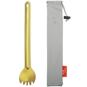 TiTo Titanium Cuill&egrave;re et Fourchette &agrave; Long Manche Ultra L&eacute;ger et Portable Titane Spork Cuill&egrave;re Couverts avec Sac pour Camping Randonn&eacute;e Pique-Nique Ustensiles Cuisine(Spork Dor&eacute; Brillant) (TiTo Titanium, neuf)