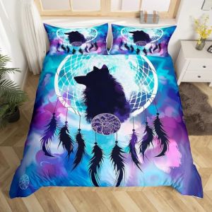 Homewish Housse de Couette Enfant 240 x 260 avec 2 Taies d'oreiller, Parure de Lit Adulte Loup 3D, Sets de Housses de Couettes Attrape-R&ecirc;ve Boho Loup, Couvre Lit Galaxie Attrape-R&ecirc;ves Tribale (Suzhou yiyanyun e-commerce Co., Ltd, neuf)