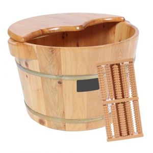 WEKADRIN Bassine Bain de Pieds en Bois Massif Grosse Taille Couvercle et Masseur pour Usage Domestique Hiver Spa Pieds (CIUUNIG, neuf)