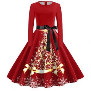 Robe Femme Soiree Chic Noël Robe Femme Noel Chic Drole de Noel Robe Mère Noël Robes de Mariage à Manches Longue à Volants Robes de soirée Longues Robes de Bal de Fin d'année Mère Noel Déguisement (BAULMD（90% Big Promotion Without Discount Code ）, neuf)