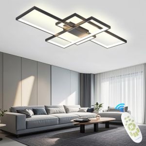 ANZHUANG Lustre Moderne, Plafonnier LED Salon Rectangulaire, Lampe Plafonnier LED Dimmable en Métal Acrylique, Plafonnier Salon Design avec Telecommande,Noir,80 * 45 cm/65 W (ANZHUANG, neuf)