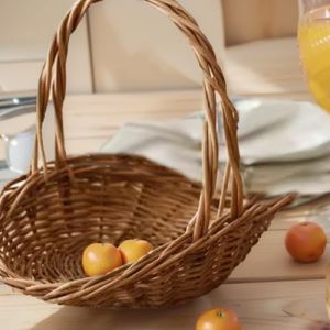 Panier de pique-nique en osier avec poignée - Panier portable tissé multifonction pour le rangement de Pâques - Robuste pour rassembler des fleurs (30 x 25 cm) (Waycin, neuf)