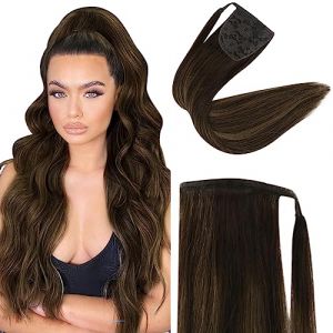 Fshine Extensions De Cheveux Queue De Cheval 20 Pouces Balayage Brun Fonc&eacute; &agrave; Brun Clair Extensions De Queue De Cheval Cheveux Humains P&acirc;te Magique Queue De Cheval 80g (Fshine Hair Eu, neuf)