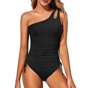 Holipick Maillot de Bain Une pi&egrave;ce Une &eacute;paule pour Femme - Contr&ocirc;le du Ventre - Couverture compl&egrave;te - Maillot de Bain Modeste avec Trou de Serrure, Noir 3, Taille L (yuanpingshichangshuntaishangmaoyouxiangongsi, neuf)