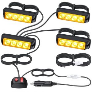 EYPINS 4X Feux de Pénétration à 4 LEDs 16W Etanche IP65 12/24V Orange sur Prise Allume-Cigare 18 Modes Flash, Lamp Stroboscopique d'Urgent Avertissement pour Remorque Caravane Van Camion CE ROHS (eYpins-FR, neuf)