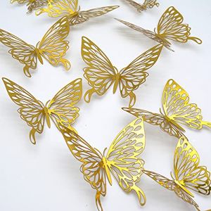 Stickers Muraux Papillon Decoration3D, CAYUDEN 24 PCS Amovible Argent&eacute; Autocollant Murau Combin&eacute;s Stickers Art DIY D&eacute;cor Papillon Pour La Maison, D&eacute;coration de Chambre(D'or) (AC LIFE - EU, neuf)