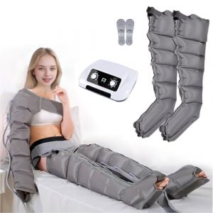 Pressothérapie jambes et abdomen, bottes de pressothérapie jambes, 6 chambres Machine de massage Drainage Lymphatique Circulation, 0-30 min, 0-240 Mhg réglables (gris, 2 jambes L) (hhh-jhh, neuf)