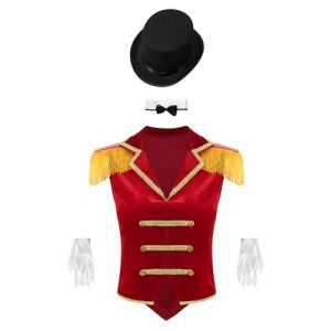TSSOE Veste Cirque Femme Déguisement Monsieur Loyal Manteau sans Manche Costume Ringmaster Dompteuse Carnaval Rouge 3XL (TSSOE EU, neuf)