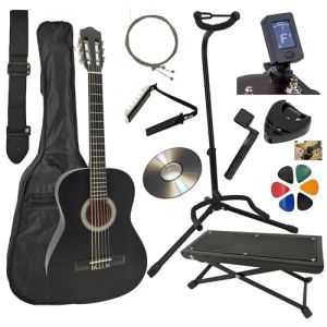 AMROVA Pack Guitare Classique 4/4 (Adulte) 11 Accessoires Cour Vidéo et CD (Noir, Droit) (Amrova FR, neuf)