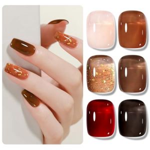 Shining She Vernis Semi Permanent, 6 Couleurs Nude Brun Orange Rouge Noir Vernis &agrave; Ongles Gel Transparent Cristal Soak Off UV/LED Semi-permanent Manucure Kit Pour Salon De Manucure DIY Home, 8ml (ShiningsheUK, neuf)