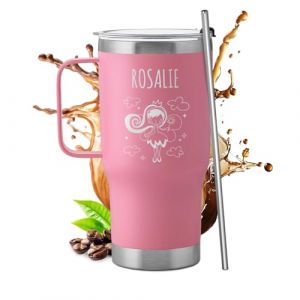 Maverton Mug Isotherme Personnalisable Rose en Acier Inoxydable 600 ml - Gobelet Isotherme avec Paille et Bo&icirc;te Cadeau - avec brosse de nettoyage - Cadeau Femme Anniversaire fee (MAVERTON, neuf)