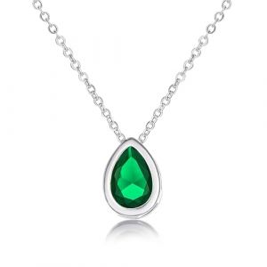 ZAVANA Collier Pendentif Vert Emeraude en Goutte pour Femme et Adolescente, Collier Argent Femme avec Pierre Verte en Poire, Collier Vert Emeraude en Solitaire, Simple Collier Fin pour Femme (Anakao, neuf)