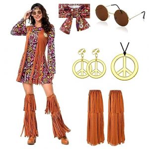 YADODO Costume Hippie pour Femme Style Discothèque Deguisement Hippie Robe Année 70 Hippie Costume pour Femme 60S 70S les Dames/Adulte/Filles Robe (L) (YADODO, neuf)